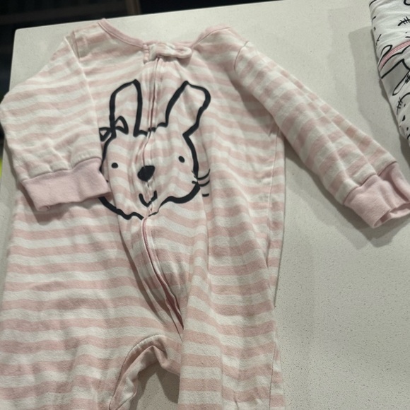 Gerber Bunny and Stripes Footed Pajamas - Pink and White - Picture 3 of 3